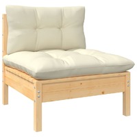  Garden Middle Sofa with Cream Cushions Solid Pinewood
