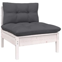  Garden Middle Sofa with Cushions White Solid Pinewood