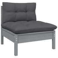  Garden Middle Sofa with Anthracite Cushions Grey Solid Pinewood