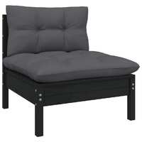  Garden Middle Sofa with Cushions Black Solid Pinewood