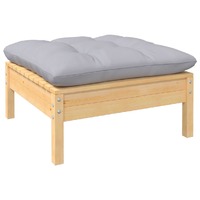 Garden Footstool with Grey Cushion Solid Pinewood