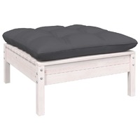  Garden Footstool with Anthracite Cushion White Solid Pinewood