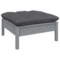  Garden Footstool with Anthracite Cushion Grey Solid Pinewood