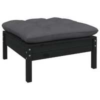  Garden Footstool with Anthracite Cushion Black Solid Pinewood
