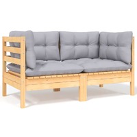  2-Seater Garden Sofa with Grey Cushions Solid Pinewood