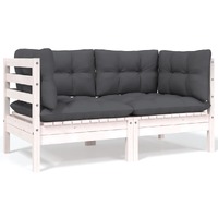  2-Seater Garden Sofa with Cushions White Solid Pinewood