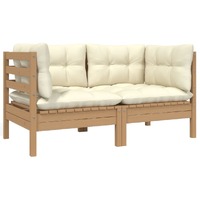  2-Seater Garden Sofa with Cream Cushions Solid Pinewood