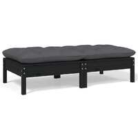  2-Seater Garden Sofa with Cushions Black Solid Pinewood