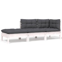  3 Piece Garden Lounge Set with Cushions White Solid Pinewood