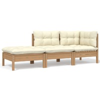  3 Piece Garden Lounge Set with Cream Cushions Solid Pinewood