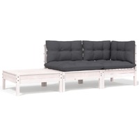  3 Piece Garden Lounge Set with Cushions White Solid Pinewood