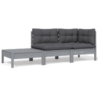  3 Piece Garden Lounge Set with Cushions Grey Solid Pinewood
