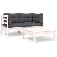  3 Piece Garden Lounge Set with Cushions White Solid Pinewood