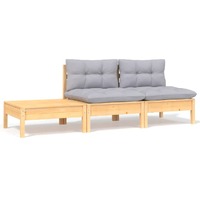  3 Piece Garden Lounge Set with Grey Cushions Solid Pinewood