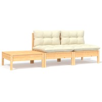  3 Piece Garden Lounge Set with Cream Cushions Solid Pinewood