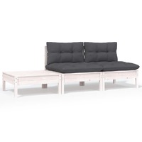  3 Piece Garden Lounge Set with Cushions White Solid Pinewood