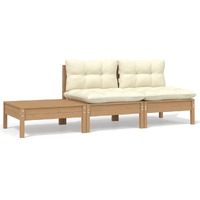  3 Piece Garden Lounge Set with Cream Cushions Solid Pinewood