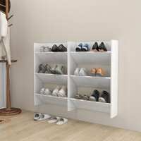  Wall Shoe Cabinets 2 pcs High Gloss White 60x18x90cm Engineered Wood