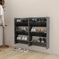  Wall Shoe Cabinets 2 pcs High Gloss Grey 60x18x90 cm Engineered Wood
