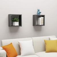  Wall Cube Shelves 2 pcs Grey 30x15x30 cm