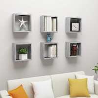  Wall Cube Shelves 6 pcs Concrete Grey 30x15x30 cm