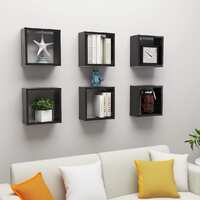  Wall Cube Shelves 6 pcs High Gloss Black 30x15x30 cm