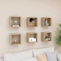  Wall Cube Shelves 6 pcs Sonoma Oak 26x15x26 cm