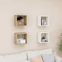  Wall Cube Shelves 4 pcs White and Sonoma Oak 26x15x26 cm