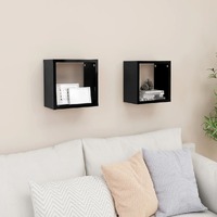  Wall Cube Shelves 2 pcs High Gloss Black 26x15x26 cm