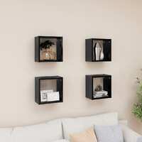  Wall Cube Shelves 4 pcs High Gloss Black 26x15x26 cm