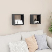  Wall Cube Shelves 2 pcs High Gloss Grey 26x15x26 cm