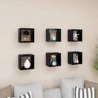  Wall Cube Shelves 6 pcs High Gloss Black 22x15x22 cm