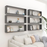  Wall Cube Shelves 6 pcs Grey 100x15x30 cm Engineered Wood