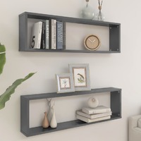  Wall Cube Shelves 2 pcs High Gloss Grey 100x15x30 cm Engineered Wood