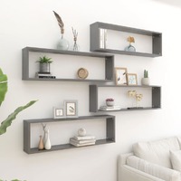  Wall Cube Shelves 4 pcs High Gloss Grey 100x15x30 cm Engineered Wood