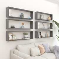  Wall Cube Shelves 6 pcs High Gloss Grey 100x15x30 cm Engineered Wood