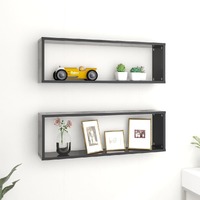  Wall Cube Shelves 2 pcs Grey 80x15x26.5 cm Engineered Wood