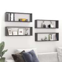  Wall Cube Shelves 4 pcs Grey 80x15x26.5 cm Engineered Wood