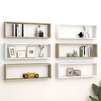  Wall Cube Shelves 6 pcs White&amp;Sonoma Oak 80x15x26.5cm Engineered Wood