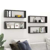  Wall Cube Shelves 4 pcs High Gloss Black 80x15x26.5cm Engineered Wood