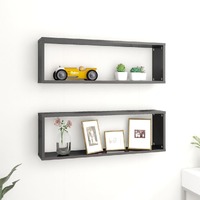  Wall Cube Shelves 2 pcs High Gloss Grey 80x15x26.5 cm Engineered Wood
