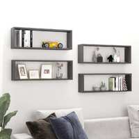  Wall Cube Shelves 4 pcs High Gloss Grey 80x15x26.5 cm Engineered Wood