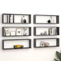  Wall Cube Shelves 6 pcs High Gloss Grey 80x15x26.5 cm Engineered Wood