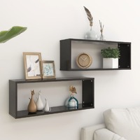 Wall Cube Shelves 2 pcs High Gloss Black 60x15x23 cm Engineered Wood