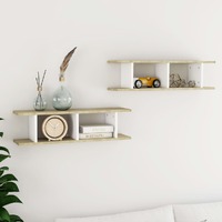 Wall Shelves 2 pcs White and Sonoma Oak 75x18x20 cm Engineered Wood