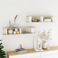  Wall Shelves 2 pcs White and Sonoma Oak 105x18x20 cm Engineered Wood