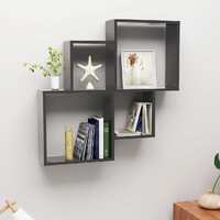 Wall Cube Shelf High Gloss Grey 80x15x78.5 cm Engineered Wood