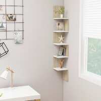  Wall Corner Shelf White and Sonoma Oak 20x20x127.5 cm Engineered Wood