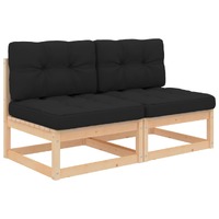  Garden Middle Sofas with Cushions 2 pcs Solid Pinewood