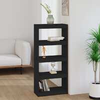  Book Cabinet/Room Divider Black 60x30x135.5 cm Solid Wood Pine